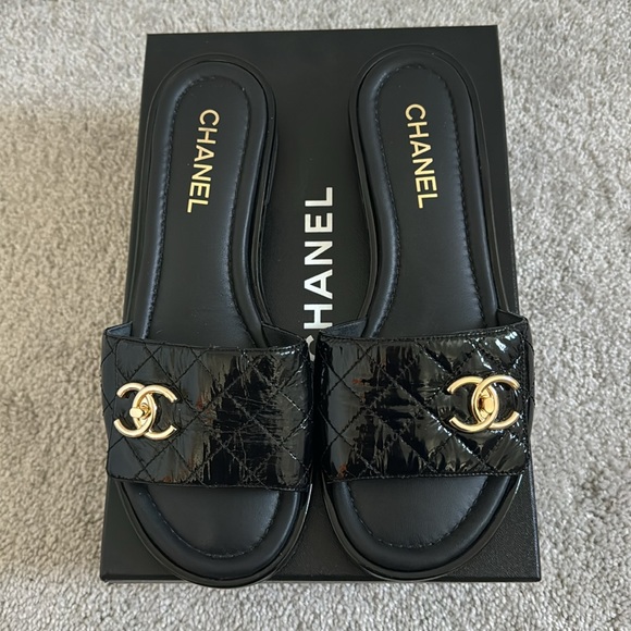 Authentic Chanel black Mules from 23P- gold accent - Picture 2 of 4
